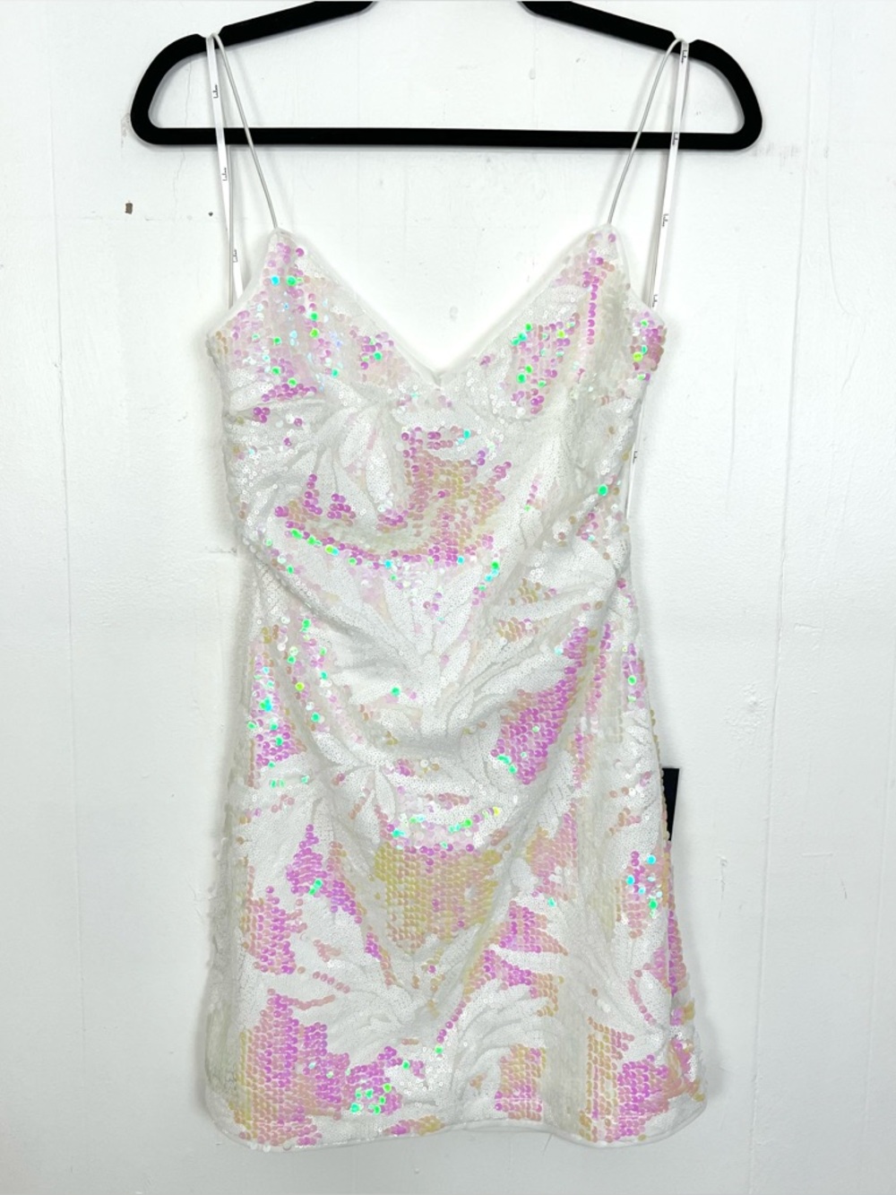 NWT Lulu's Sequin Mini Dress Backless Strappy Party Iridescent White Size Small - Picture 4 of 10